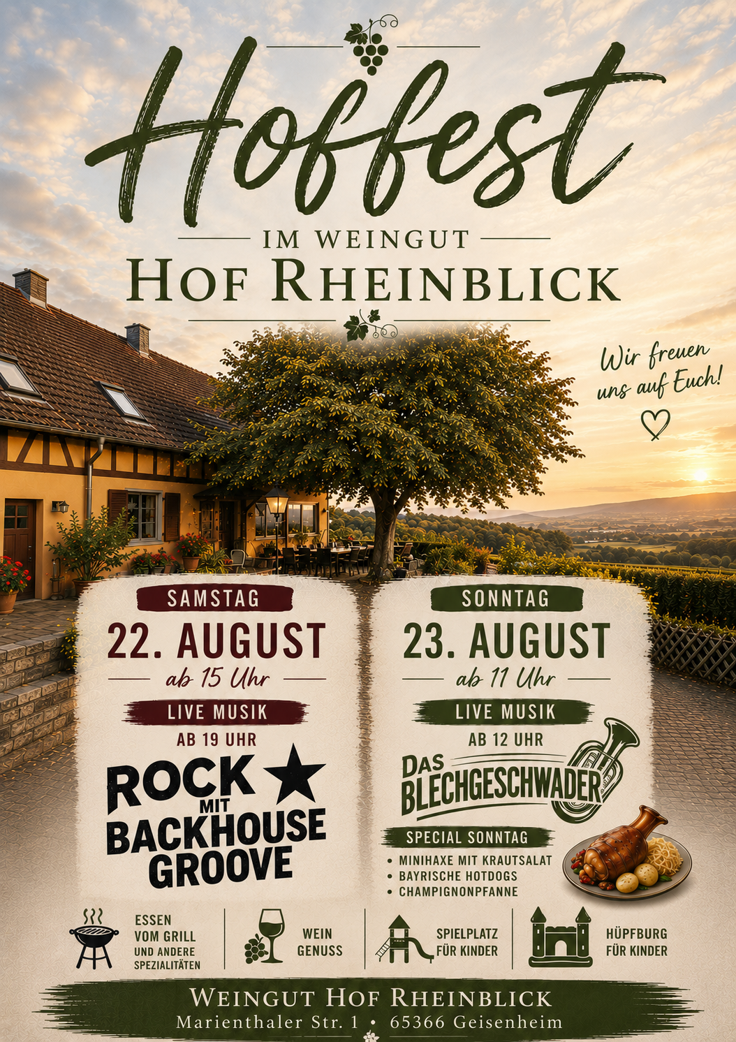 Flyer Hoffest Aussicht von Hof Rheinblick über den Rheingau